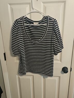 LOFT Black & White Scoop Neck Short Sleeve Top